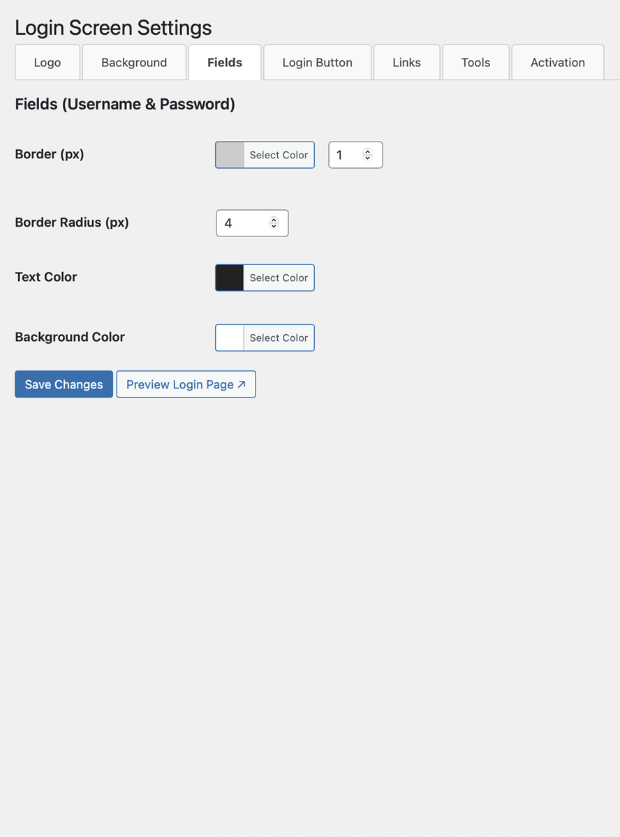 Login form fields style management