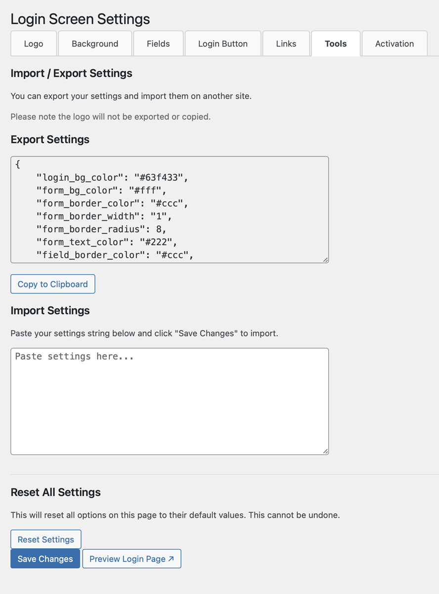 Import/Export options
